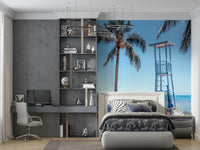 Realistic Lifeguard's View wall mural for a relaxing home spa vibe.