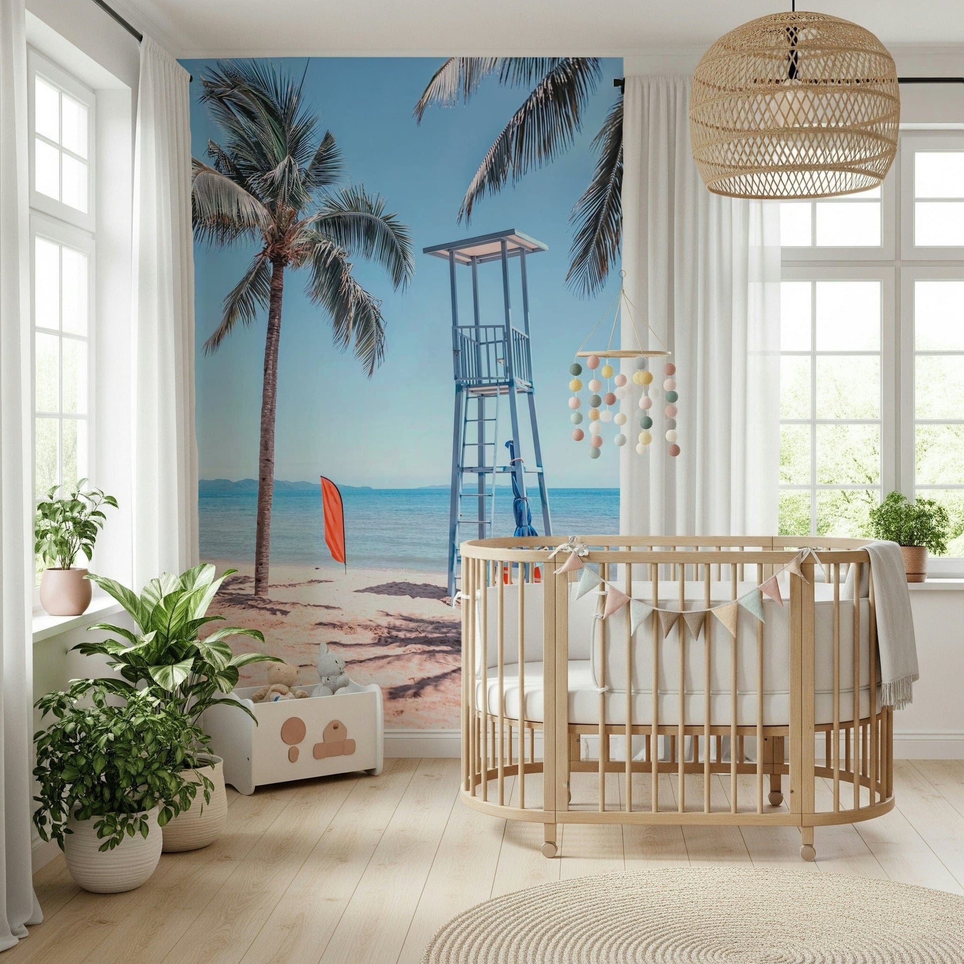 Lifeguard's View wall mural for a coastal style living room.