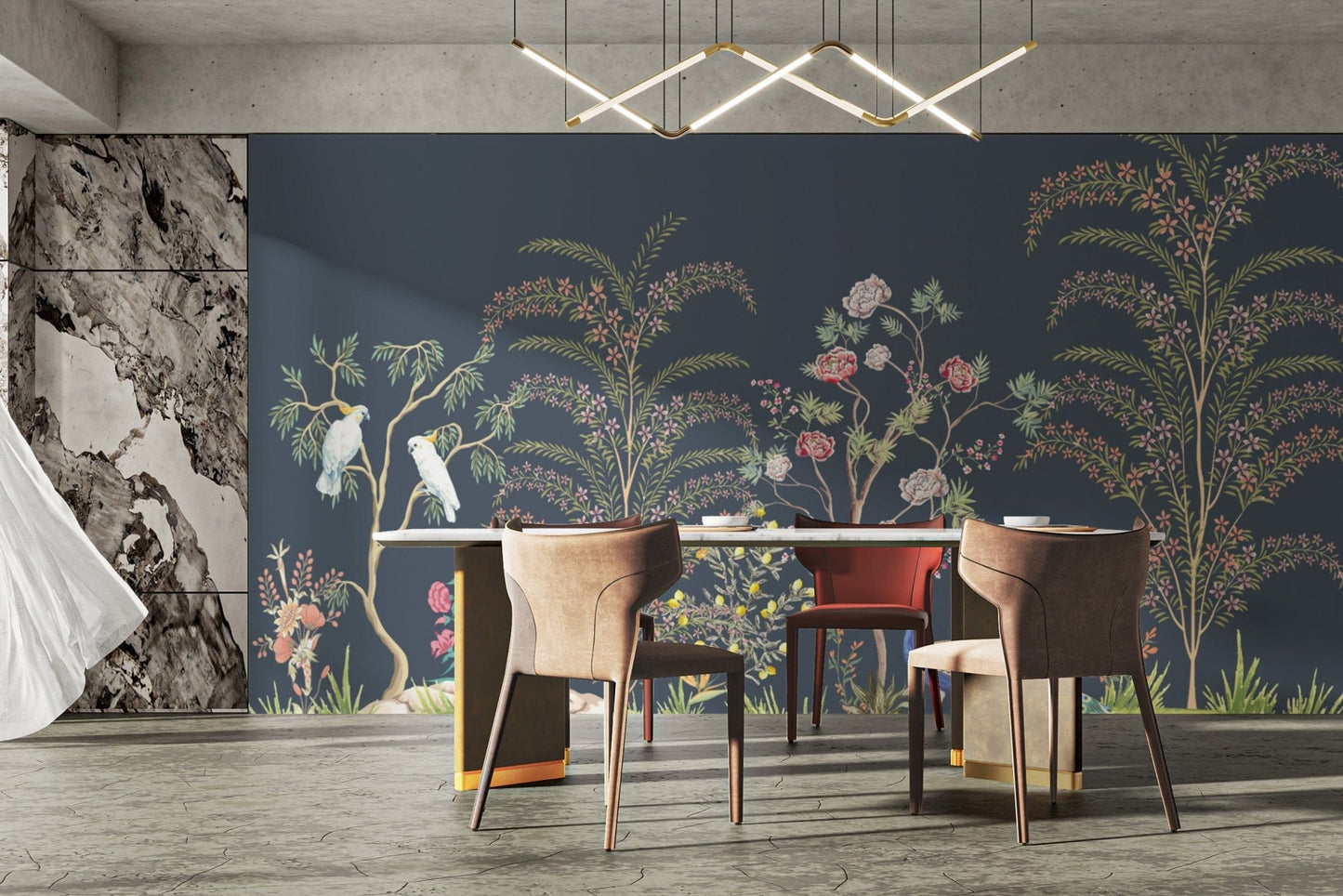 Colorful peacock and floral wallpaper
