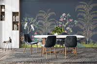 Exotic birds in botanical wallpaper
