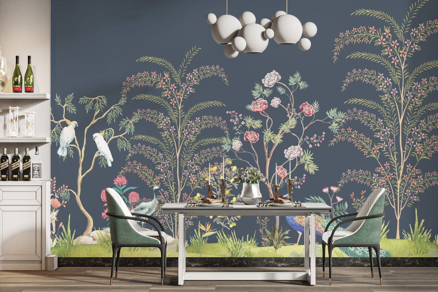 Tropical birds and flora wall mural
