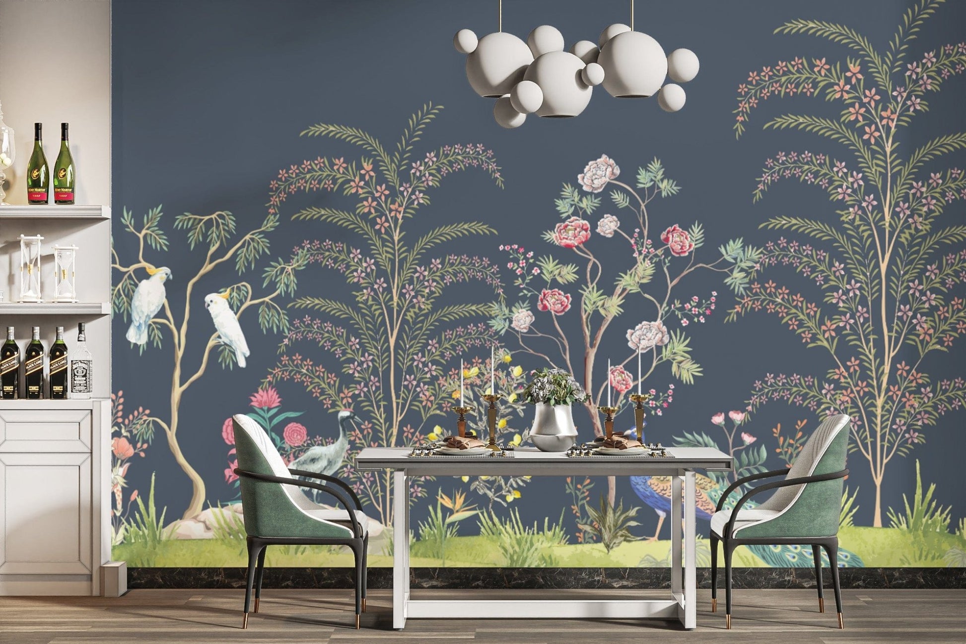 Tropical birds and flora wall mural
