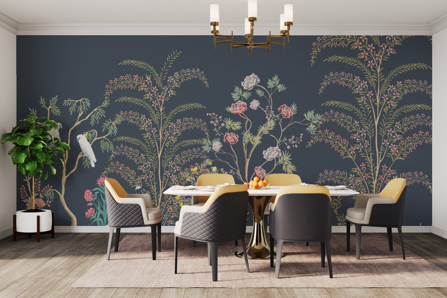 Vibrant peacock tropical wall design
