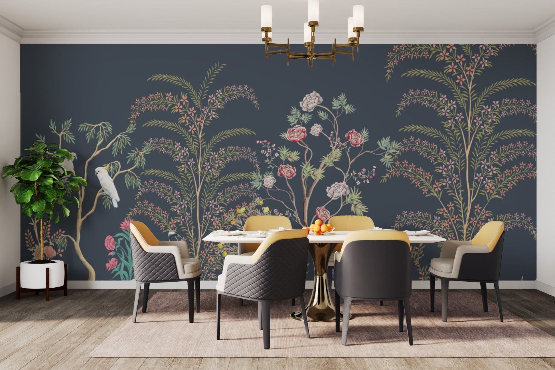 Vibrant peacock tropical wall design
