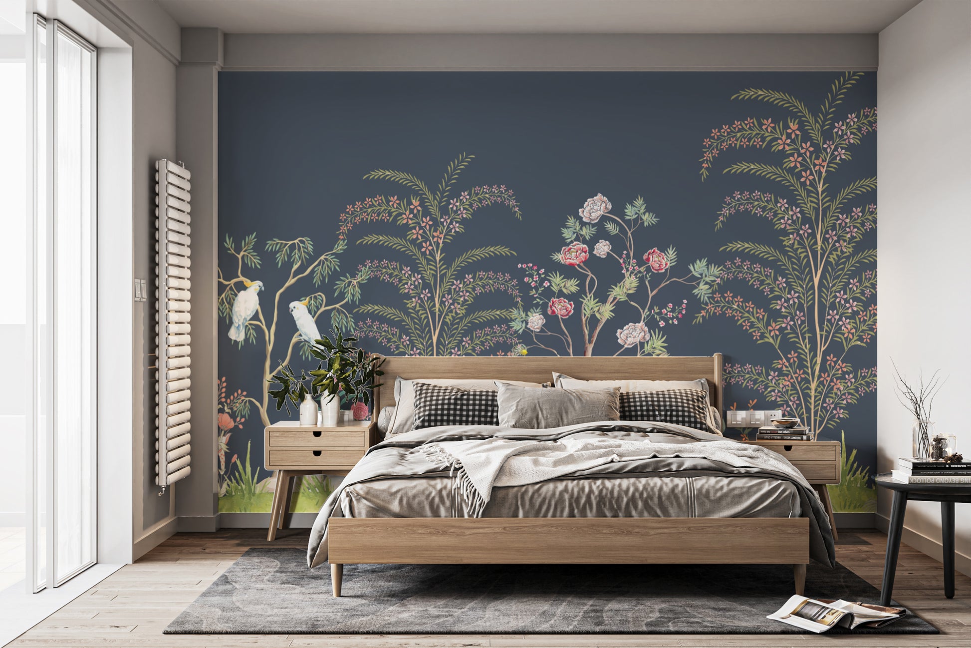 Vibrant peacock tropical wall design
