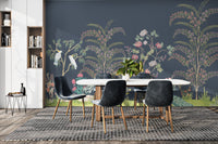 Exotic birds in botanical wallpaper
