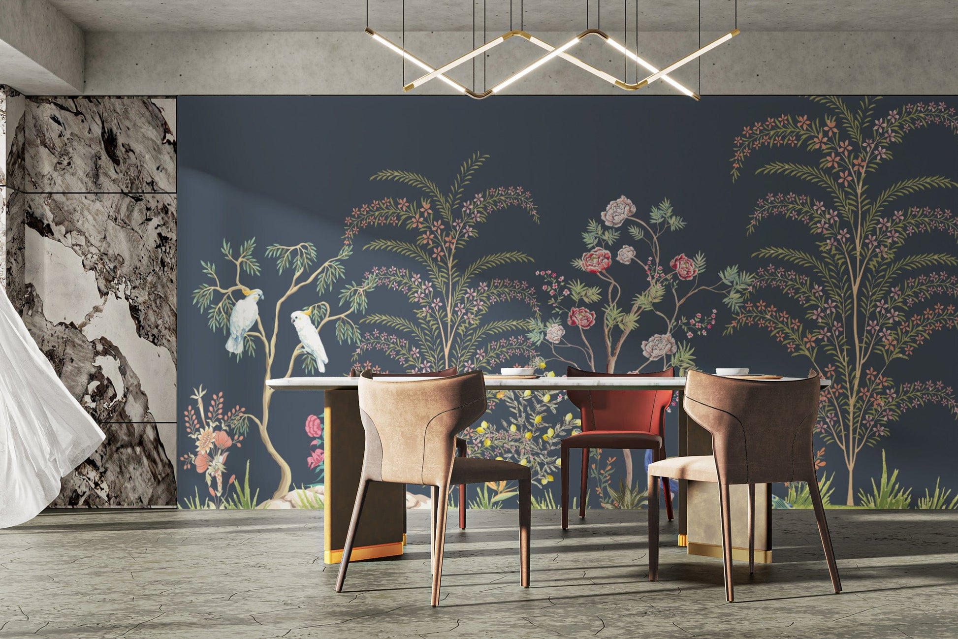 Colorful peacock and floral wallpaper
