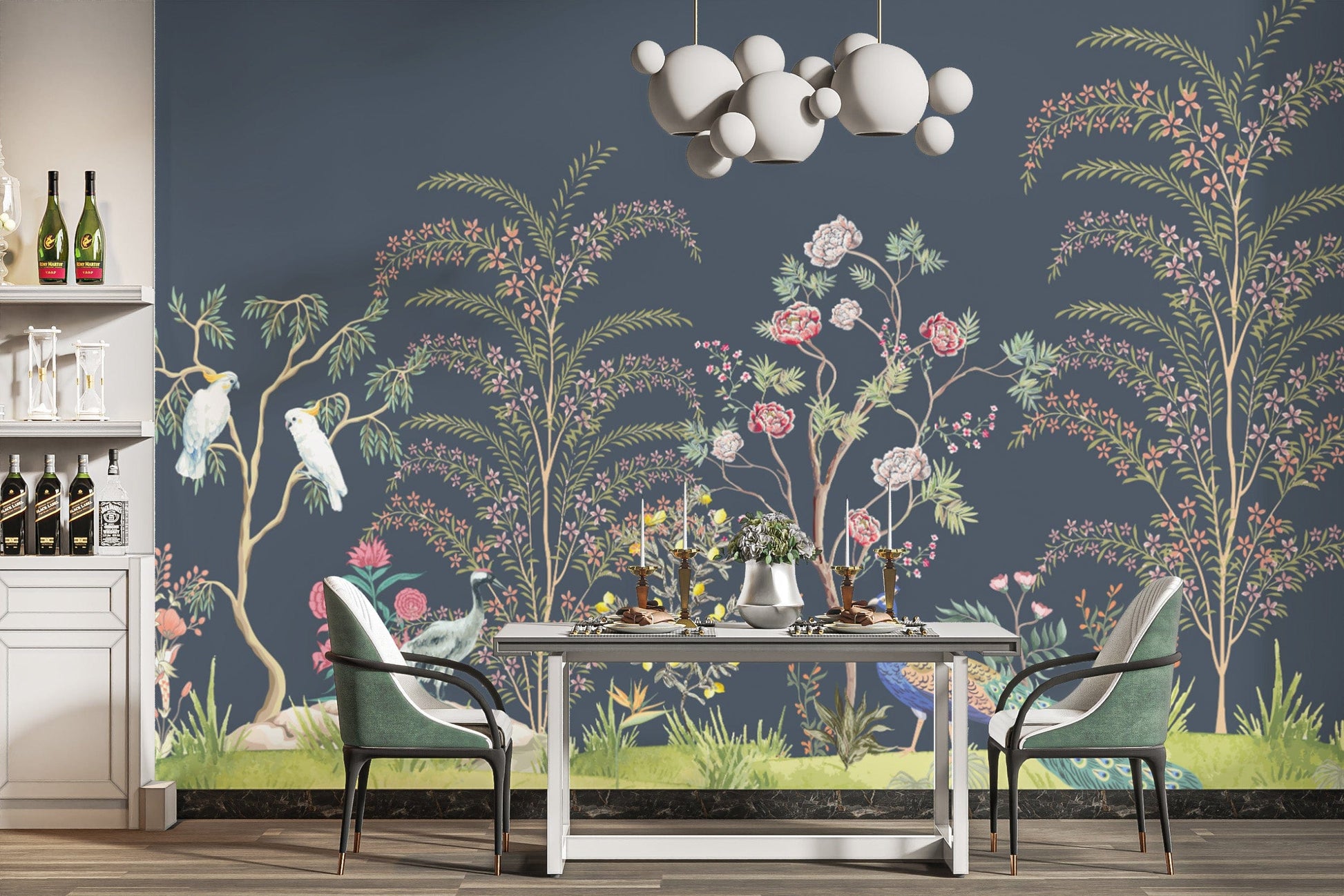 Tropical birds and flora wall mural
