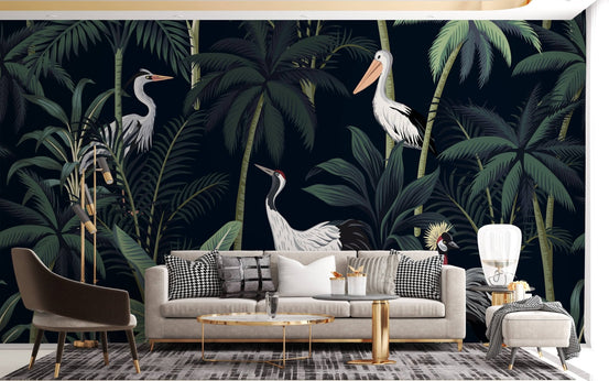 Tropical Birds In Night Sky Wallpaper Mural A272