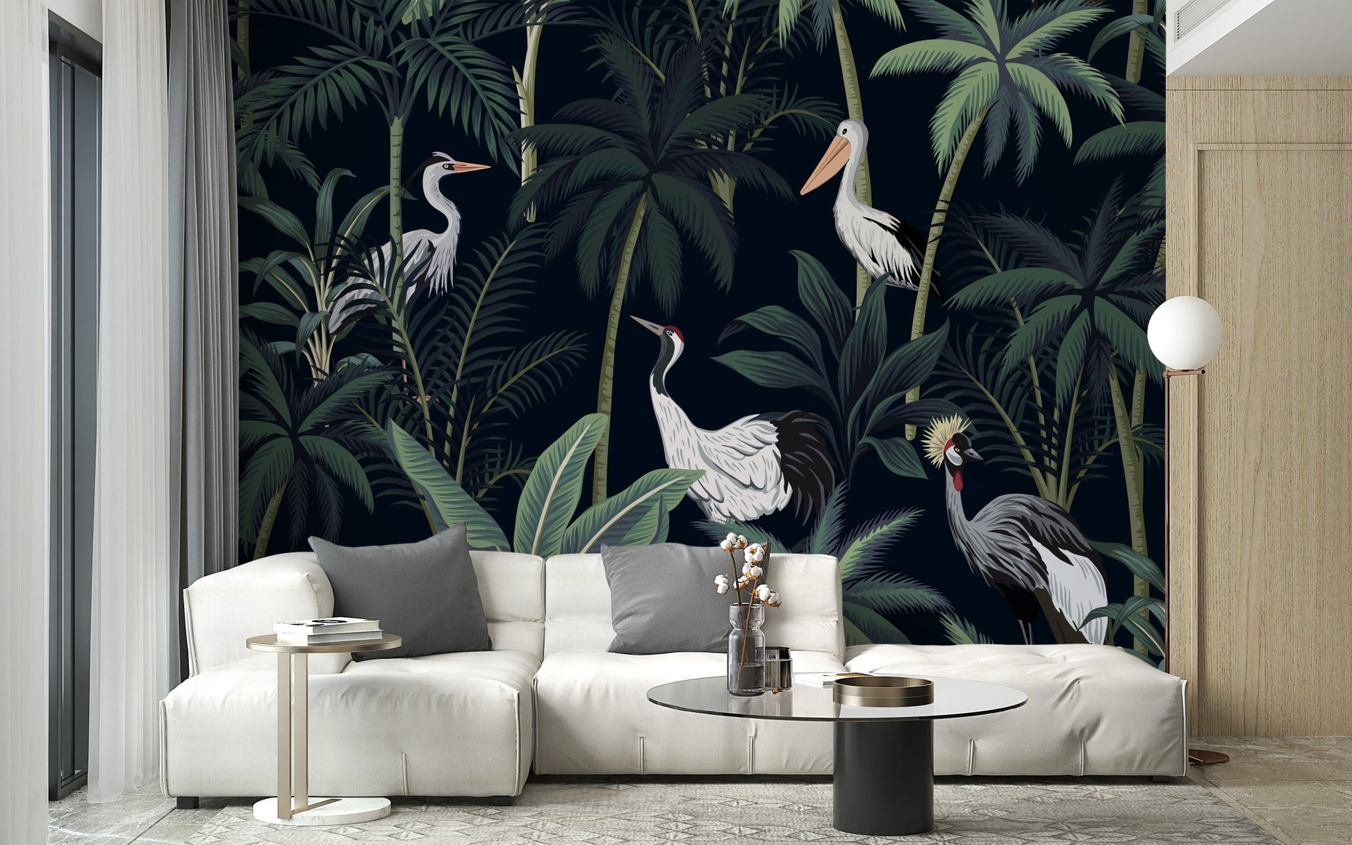 Tropical Birds In Night Sky Wallpaper Mural - Giffywalls