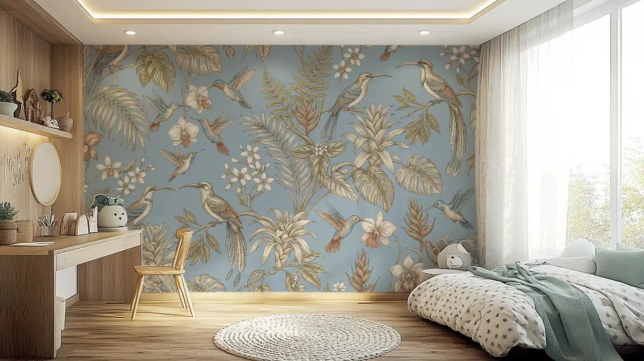 Graceful floral detailing enriches Tropical Bloom Wall Mural softly