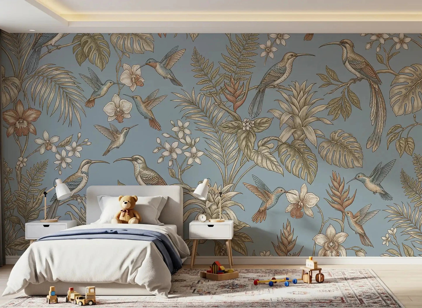 Delicate leaves shape this Tropical Bloom Wall Mural beautifully
