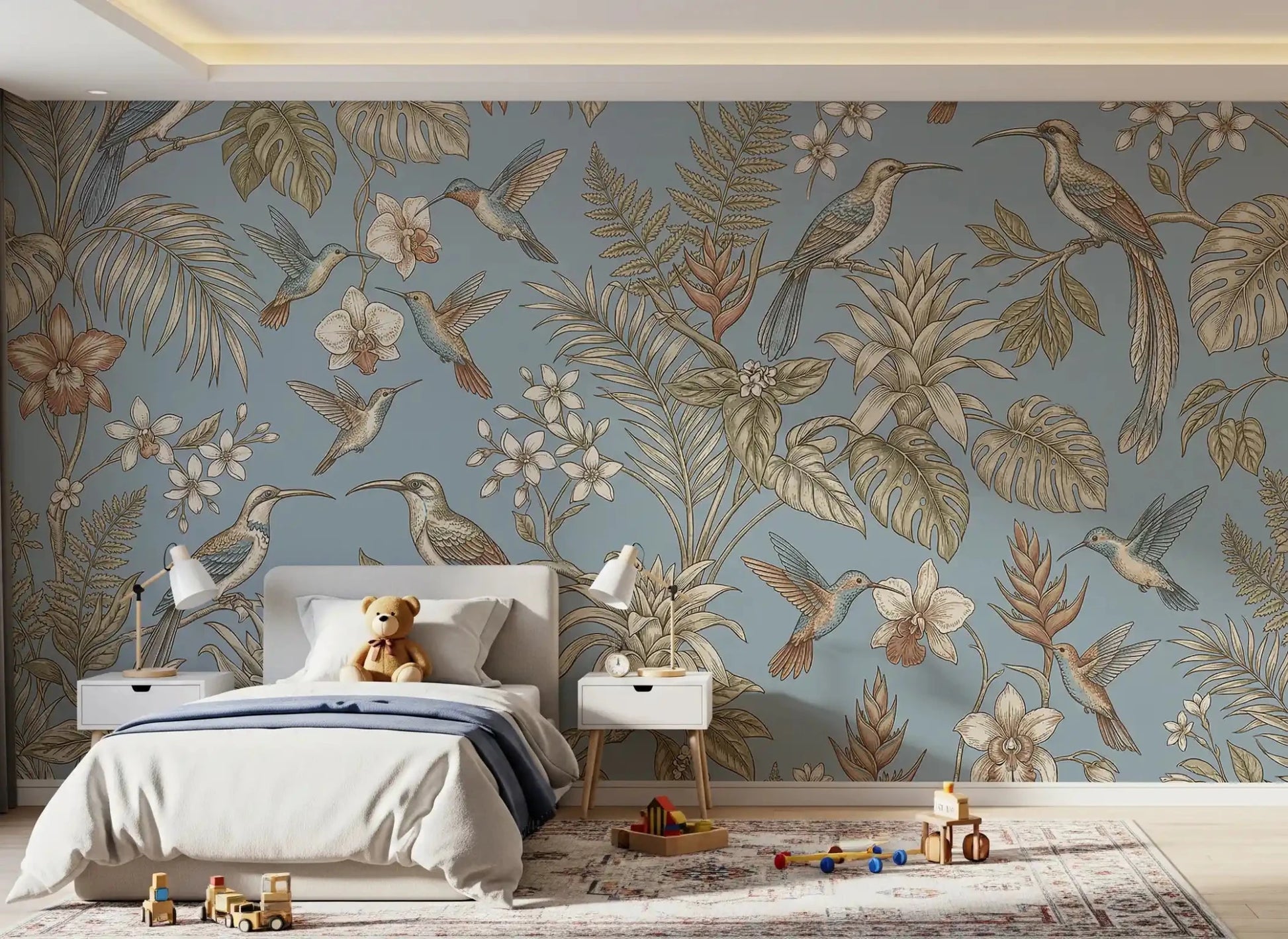 Delicate leaves shape this Tropical Bloom Wall Mural beautifully