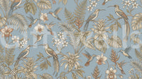 Layered blossoms and birds appear in Tropical Bloom Flight Wall Mural