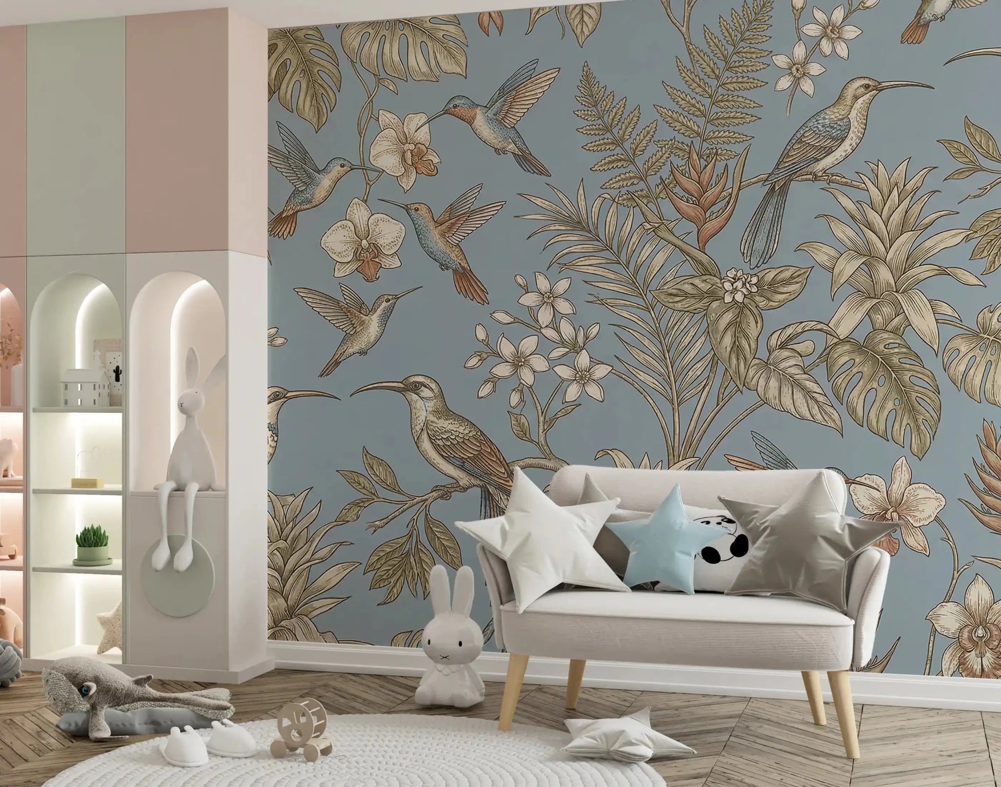 Fine tropical artwork marks the Tropical Bloom Wall Mural surface
