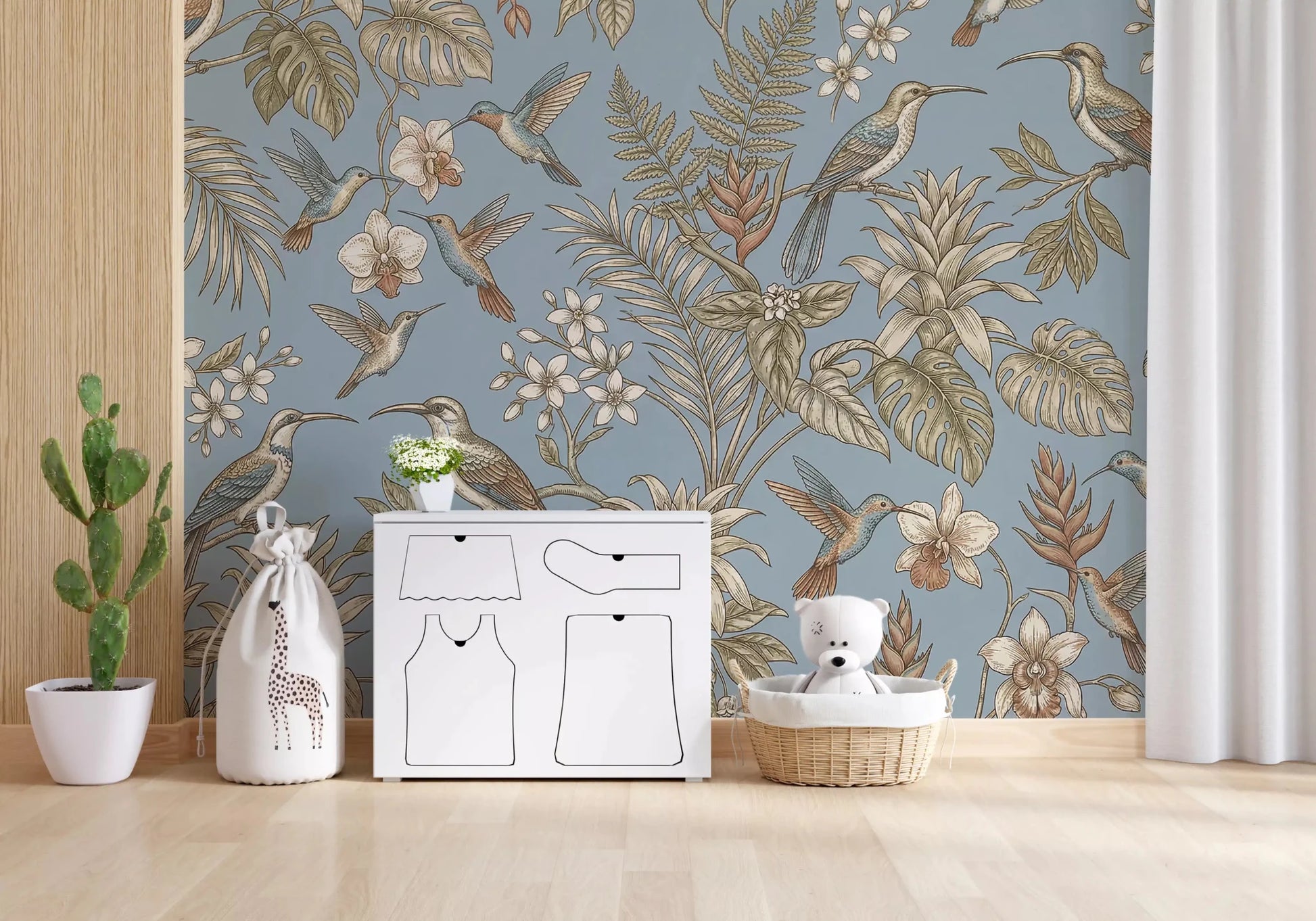 Hallway featuring Tropical Bloom Flight Wall Mural and leafy pattern