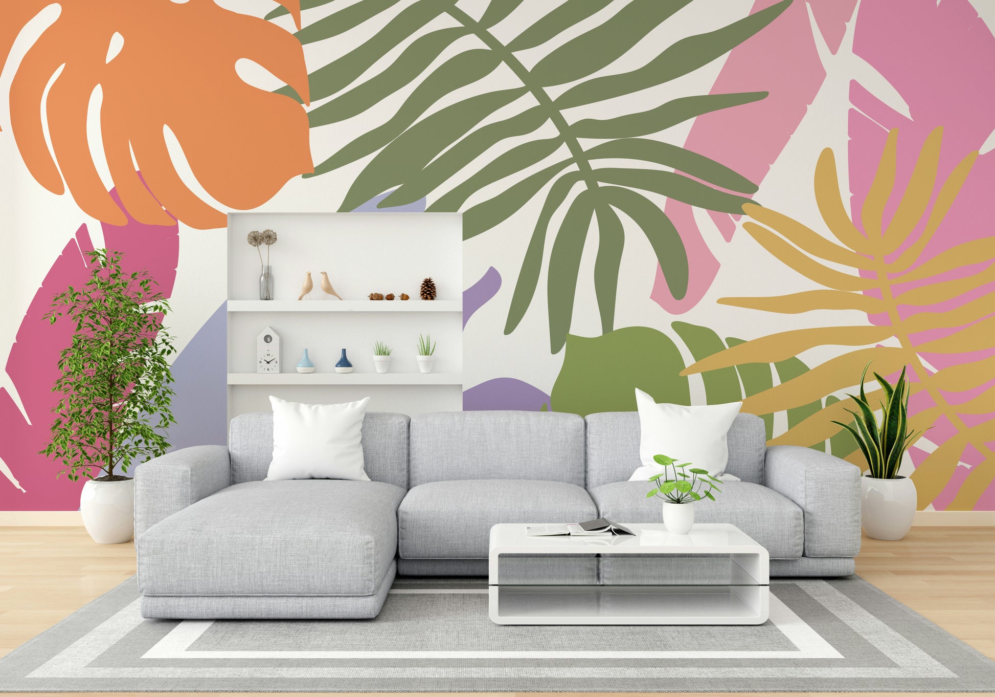 A serene jungle bloom wall mural for exotic decor.

