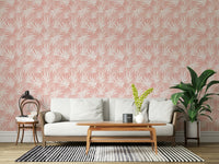 Tropical Blush backdrop wall paper installation feminine vibe decor.