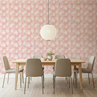 Stylized Tropical Blush leaf pattern wall covering floral graphic design.