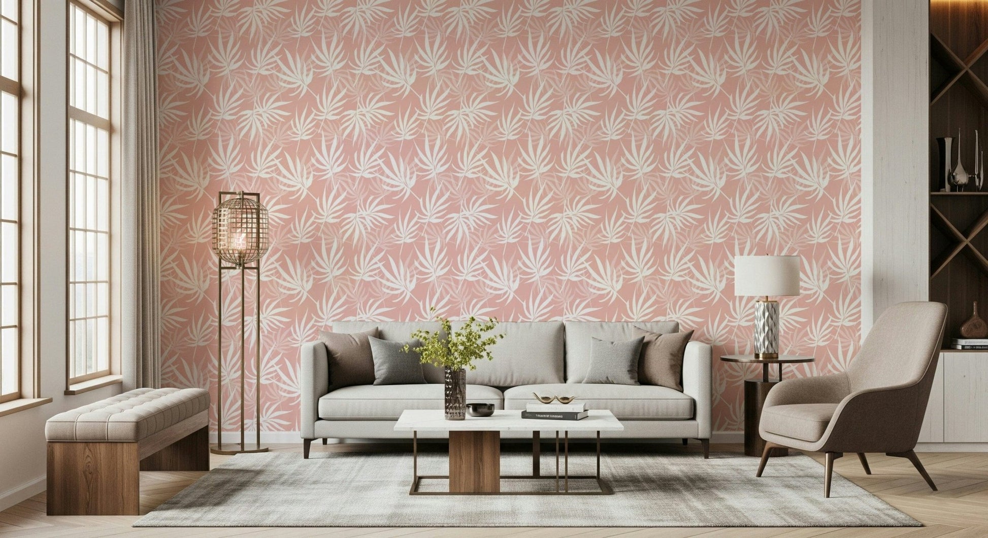 Charming Tropical Blush peel and stick decor wall covering botanical print.