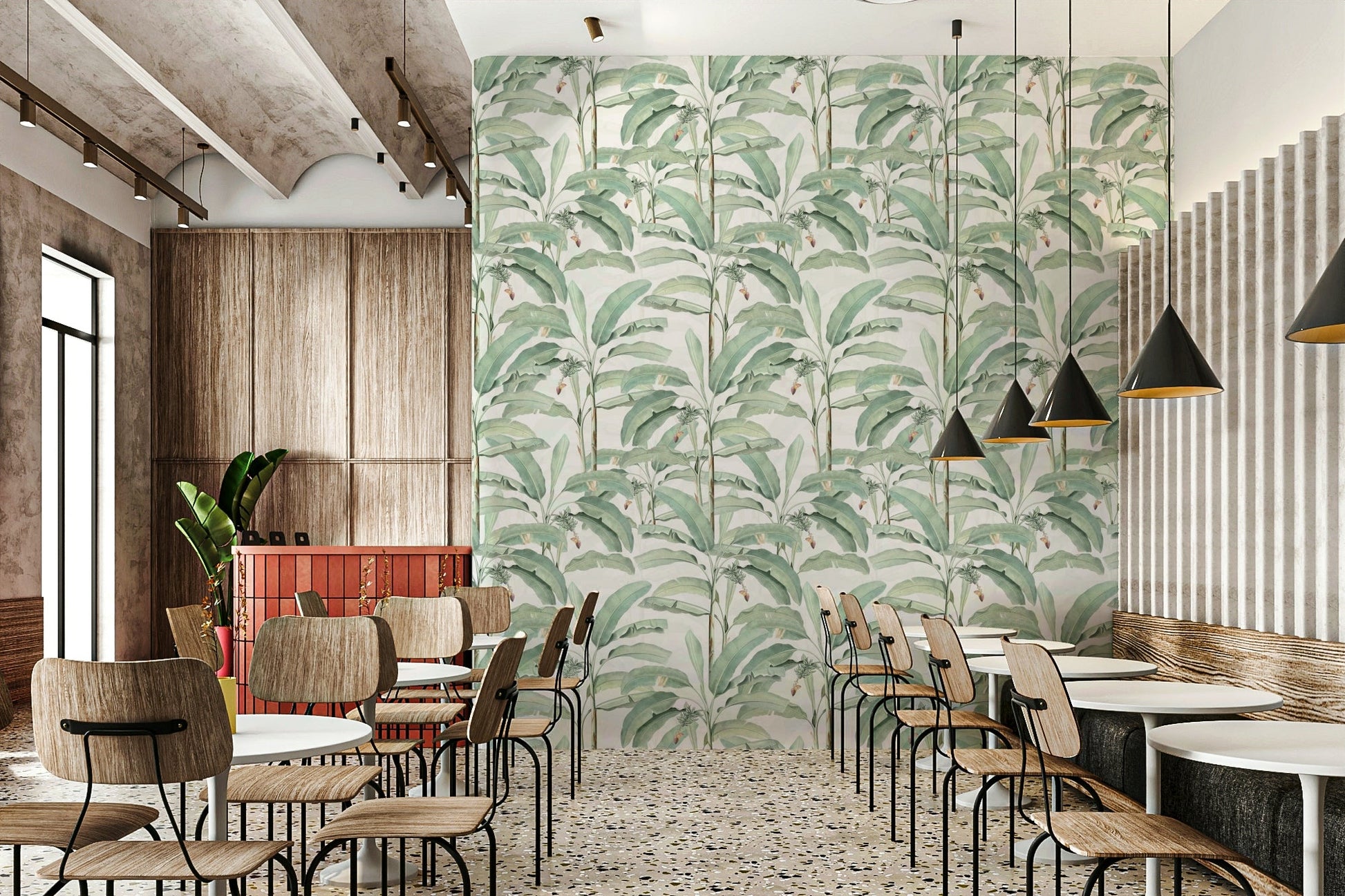 Bold tropical leaf wall mural for statement walls

