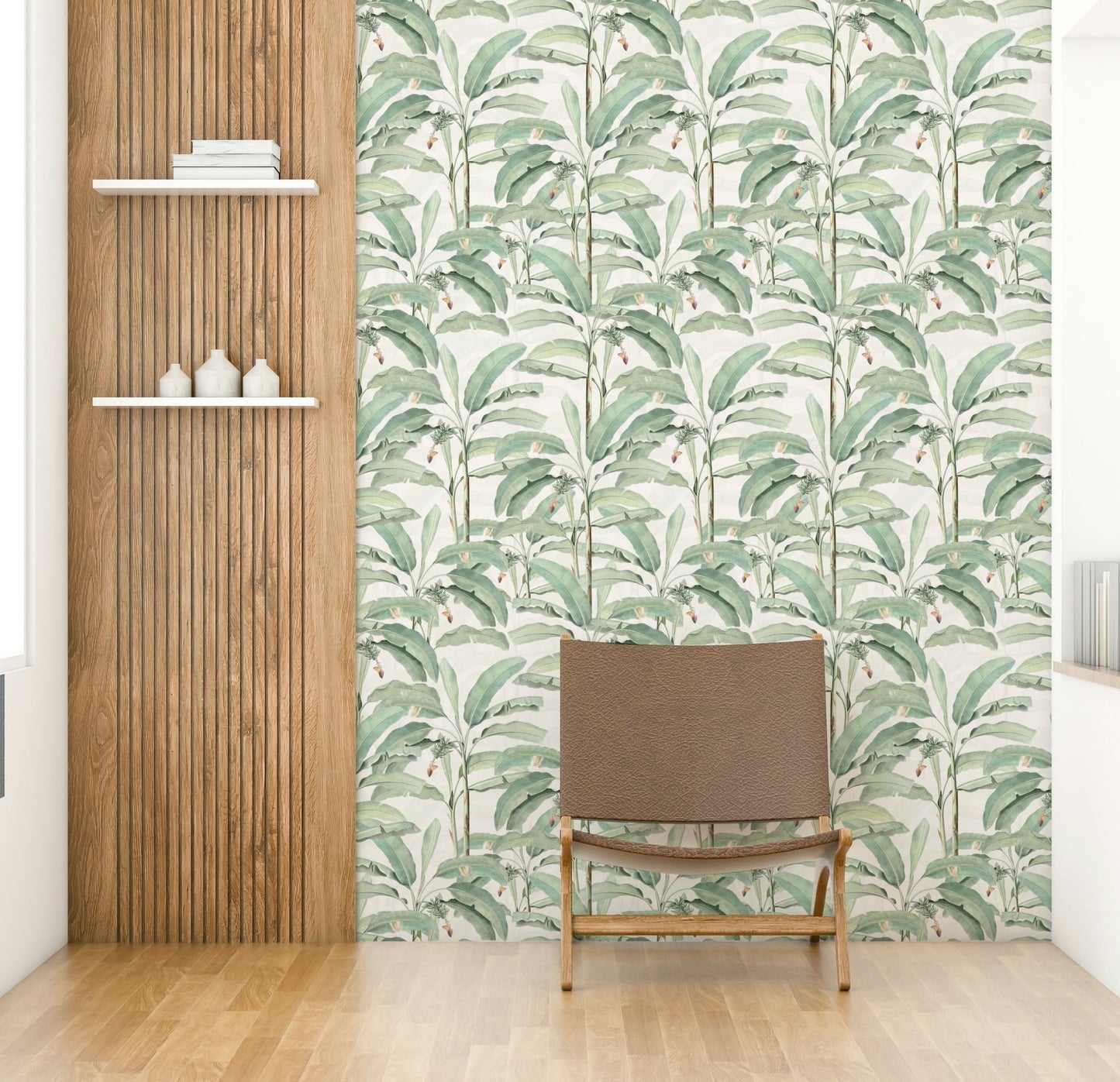 Exotic leaf mural with tropical plant patterns

