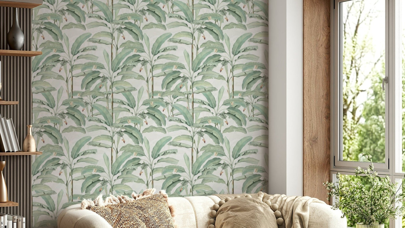 Dreamy botanical wall mural with tropical vibes

