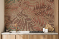 Exotic tropical leaves wallpaper in copper hue A827