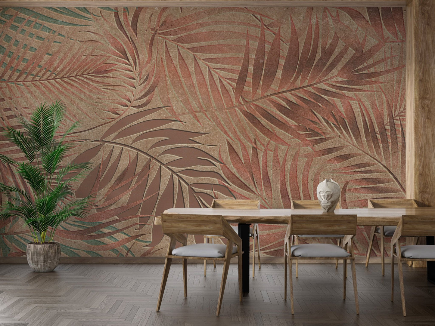 leafy mural with a copper backdrop A827