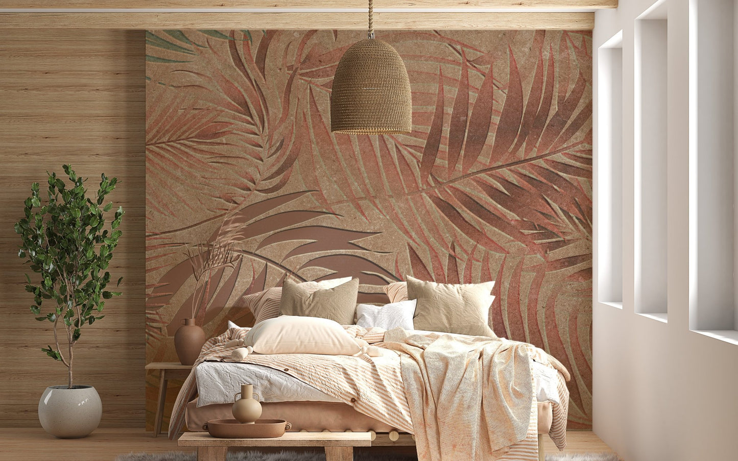 Copper and fiery red tropical mural  design A827