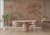 Tropical mural with copper and earthy leaves A827
