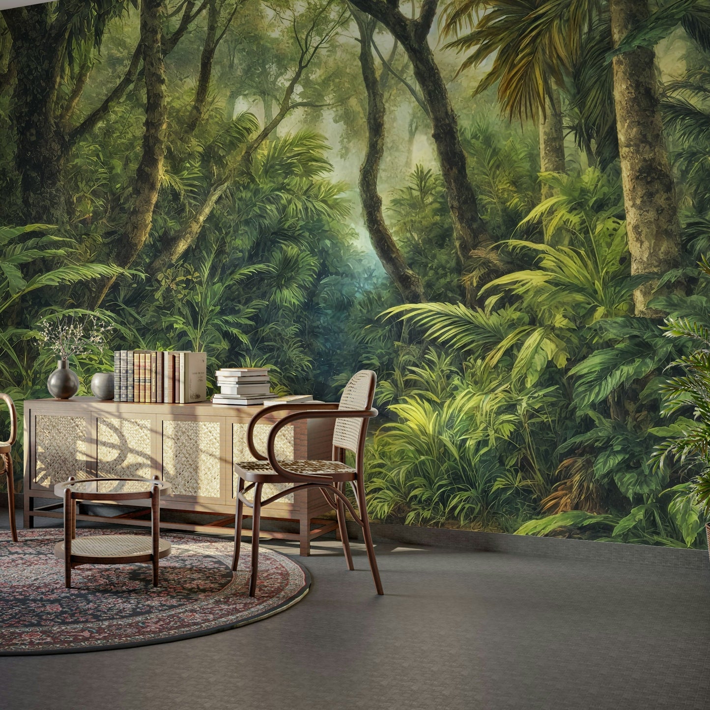Hallway room with Tropical Canopy wall mural forest tones GD3606