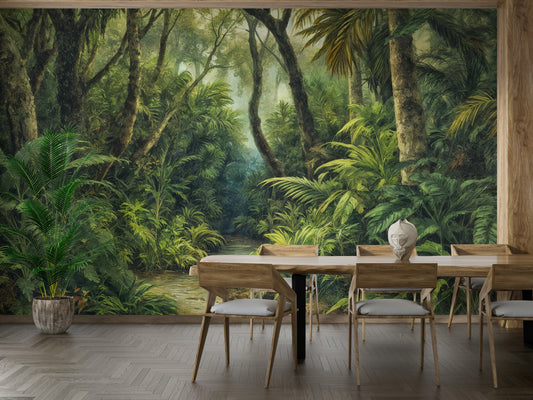Dining room with Tropical Canopy wall mural jungle scene