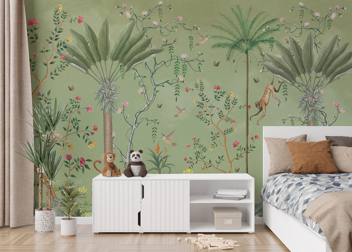 Exotic Chinoiserie Tropical Scene Wallpaper C482
