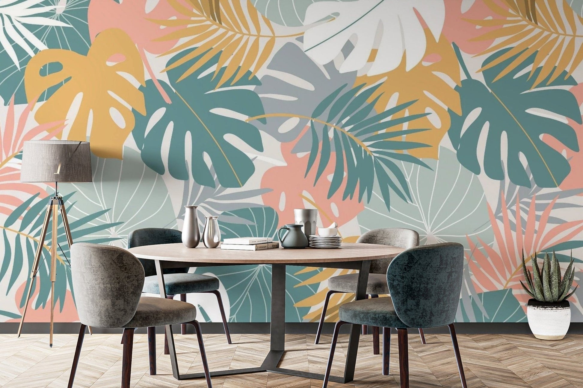 Reusable Tropical Leaves Wallpaper Mural for Spaces AB-21