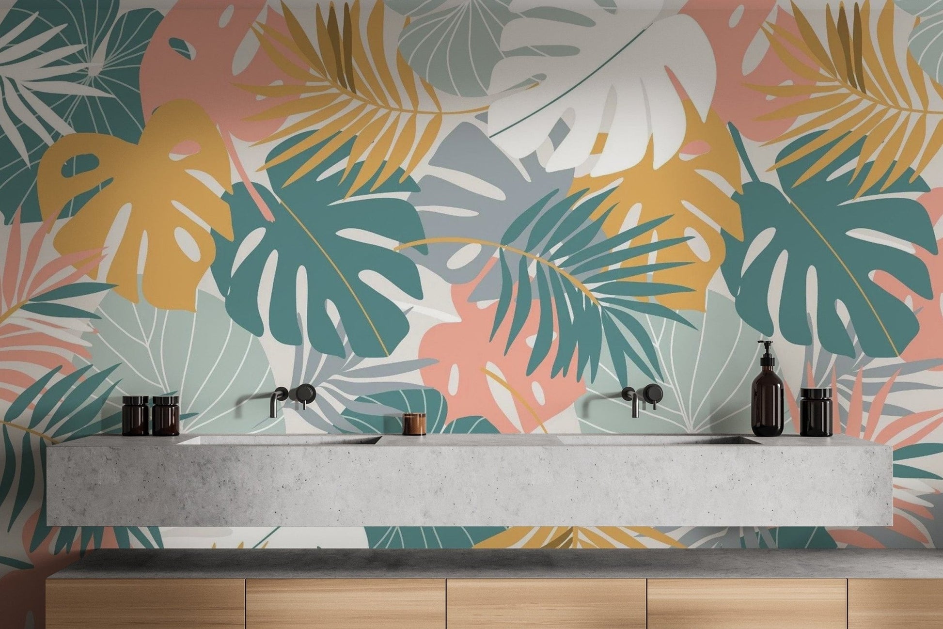 Tropical Colorful Leaves Wallpaper Mural - Giffywalls AB-21