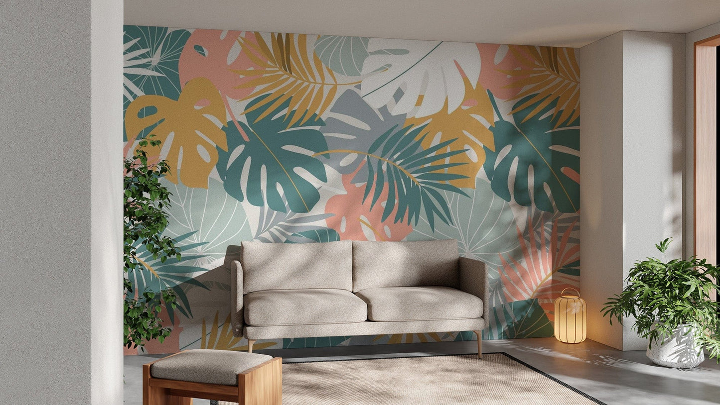Tropical Colorful Leaves Wallpaper Mural - Giffywalls AB-21