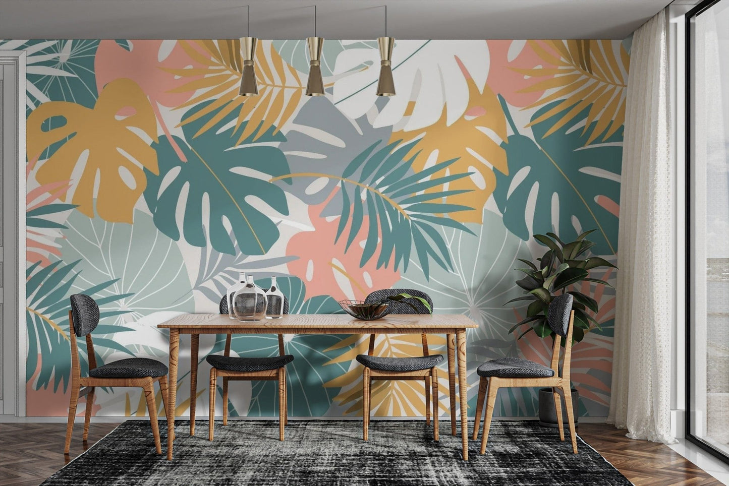 Lush Colorful Tropical Leaves Wall Mural Design AB-21