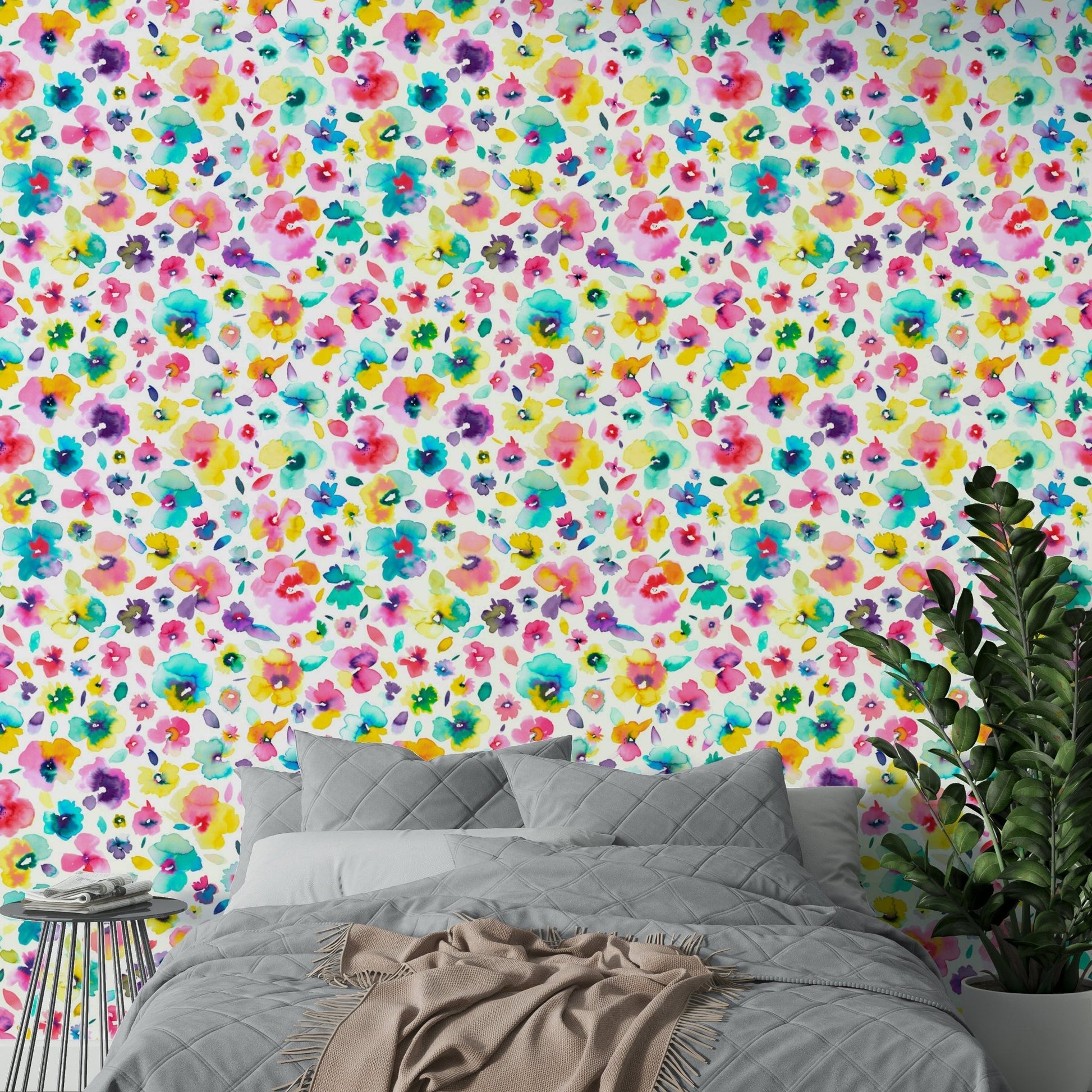 Bright and colorful tropical flower wall covering

