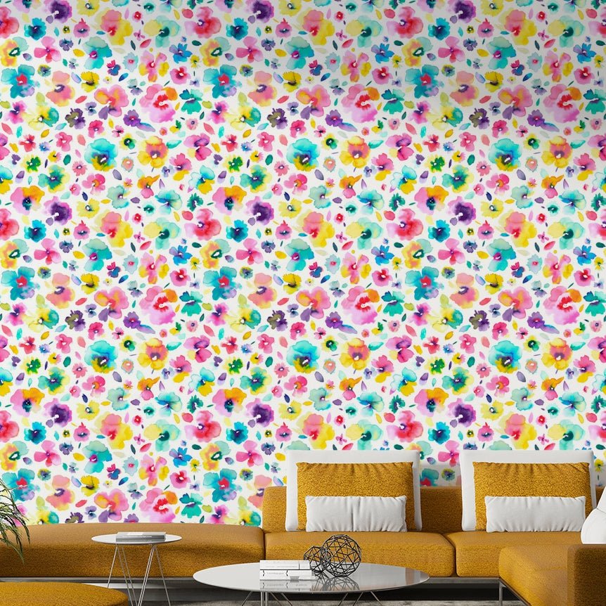 Lively flower pattern in watercolor for interiors

