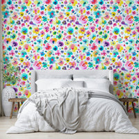 Watercolor mural with bold tropical blossoms

