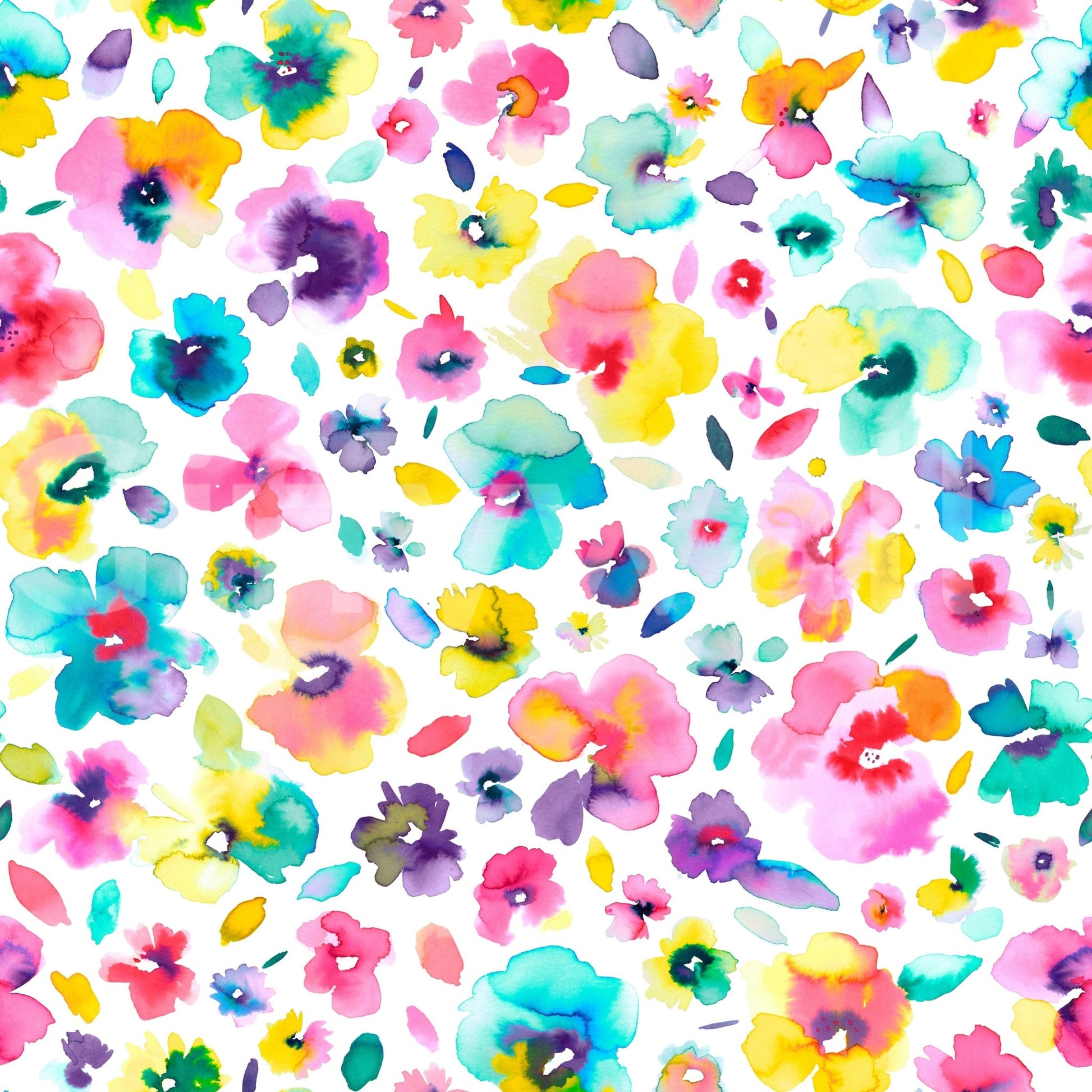 Multicolor floral wall design in watercolor effect

