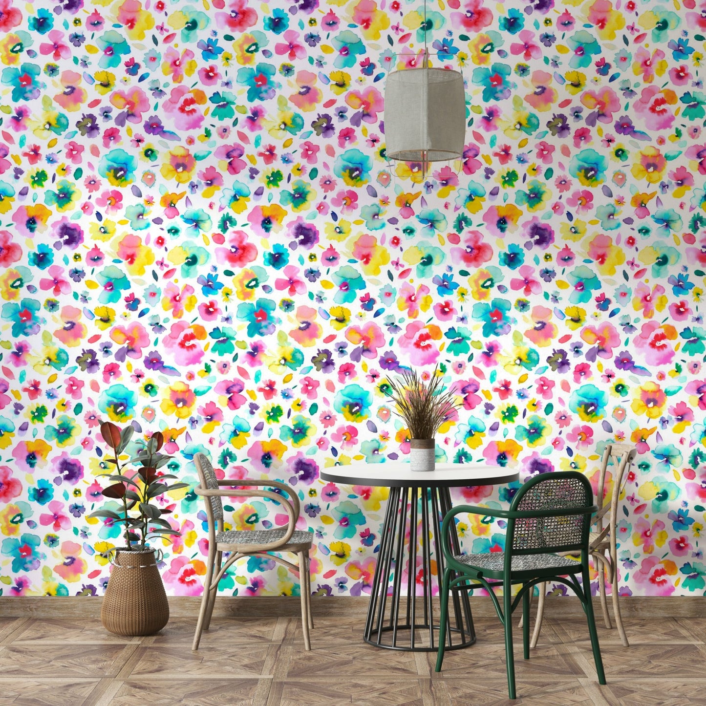 Vibrant tropical blooms wallpaper for living spaces

