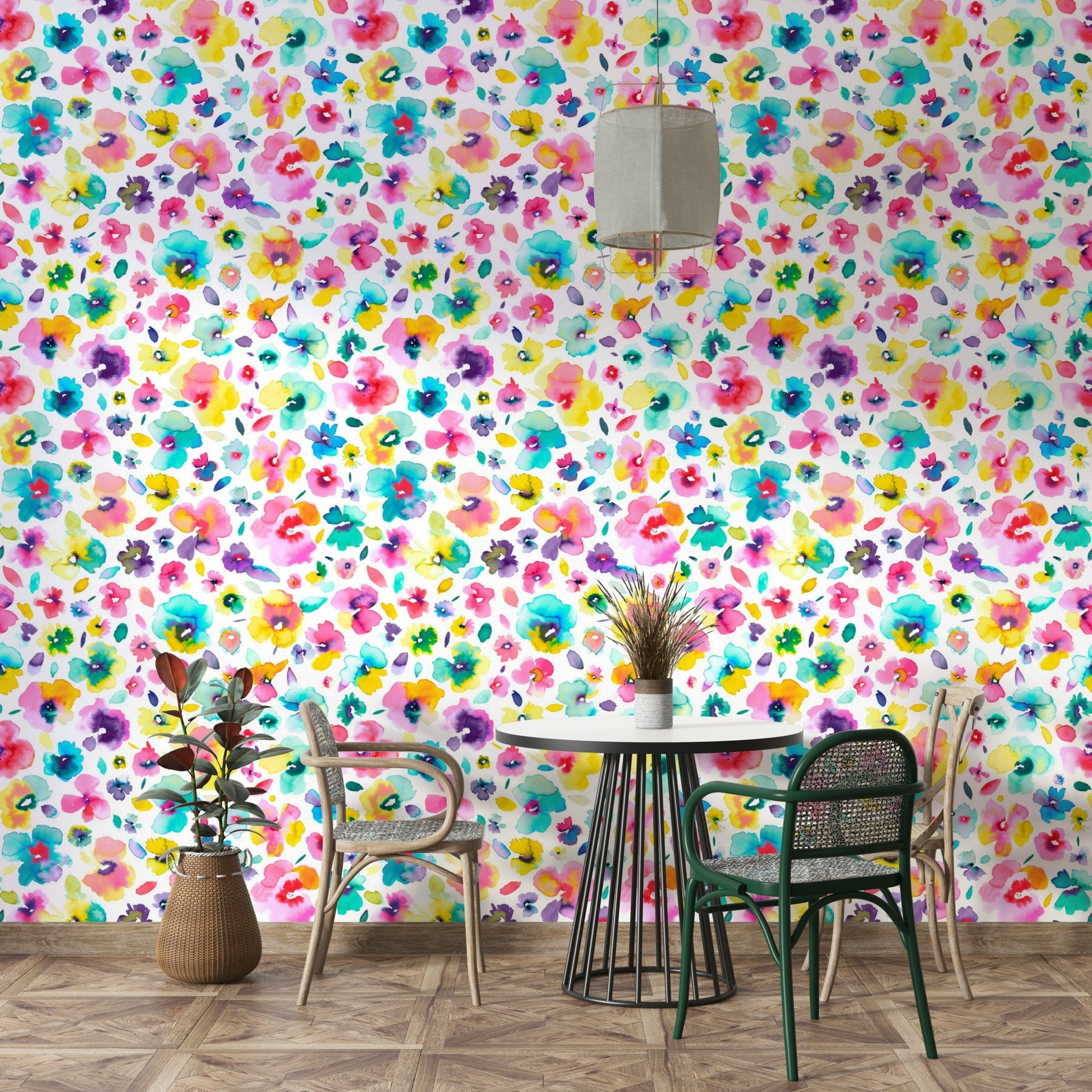 Vibrant tropical blooms wallpaper for living spaces

