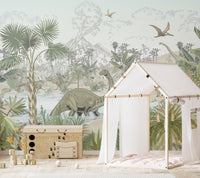 "Adventure dinosaur wallpaper in jungle"
