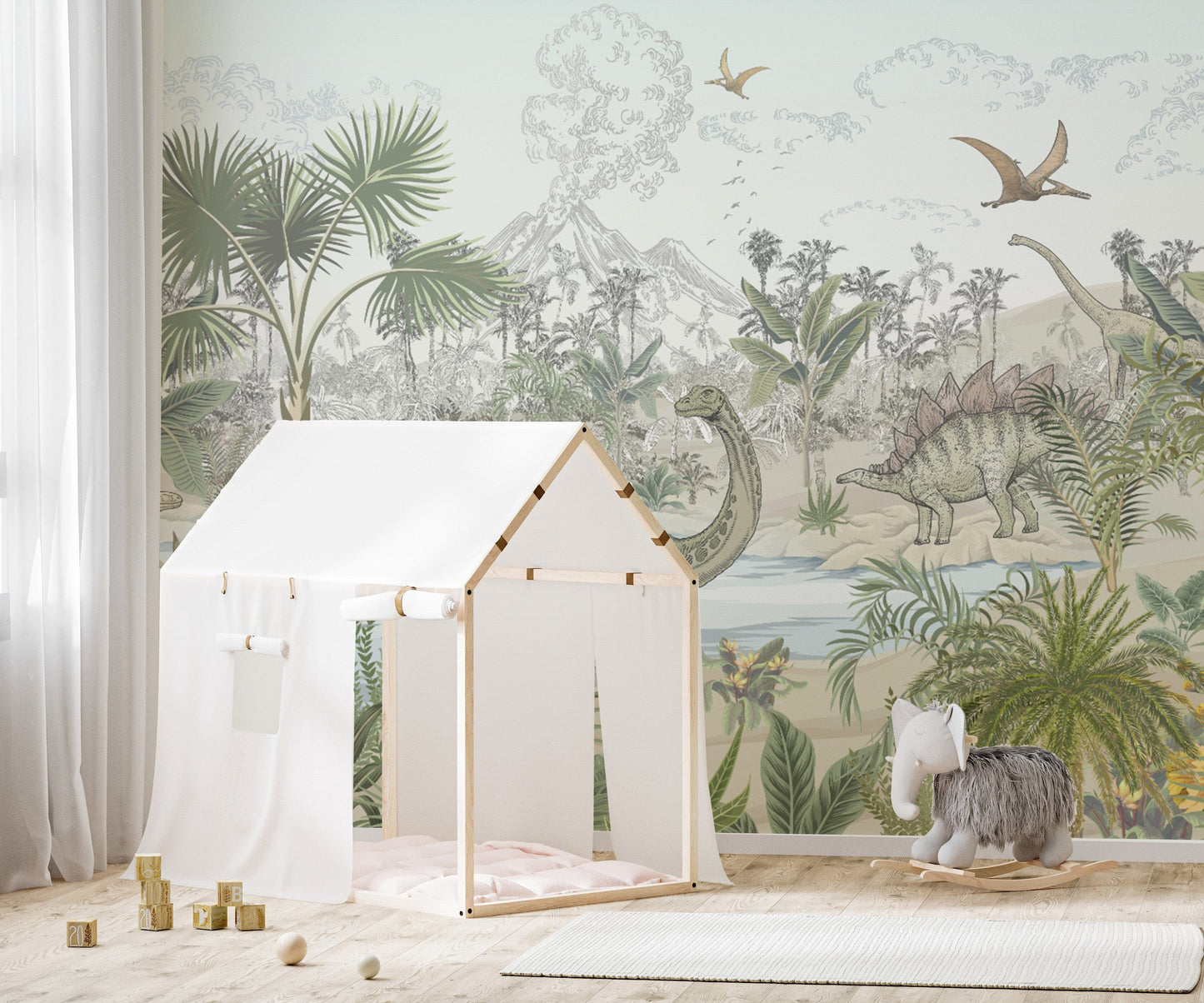 "Lush green dinosaur wallpaper for walls"
