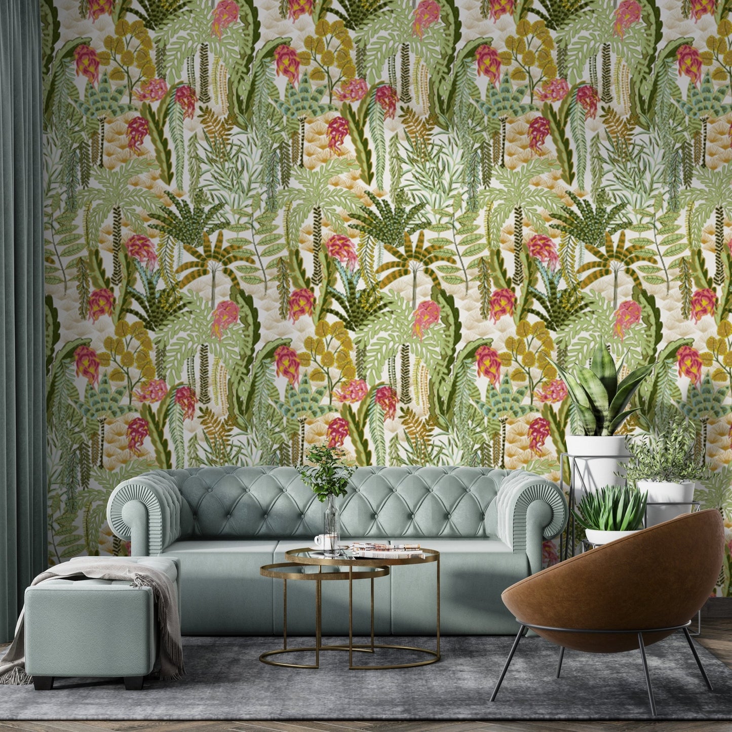 Vibrant Jungle Canopy wallpaper with lush green foliage designs., AN127
