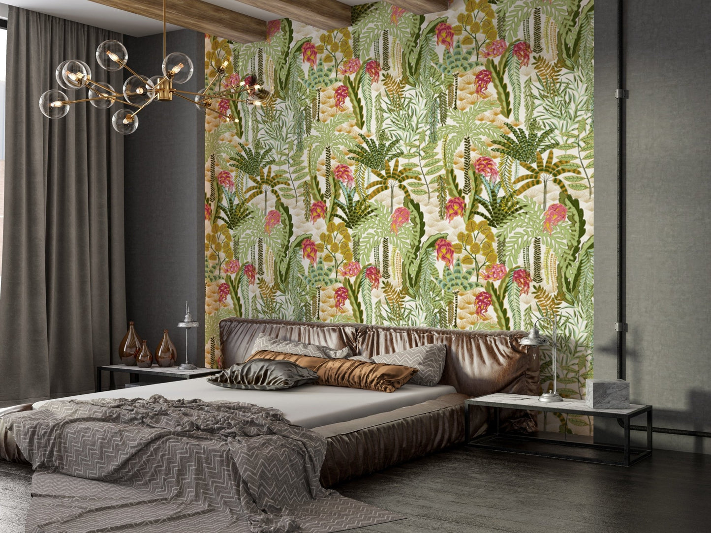 Stylish Vibrant Jungle Canopy wallpaper with vivid green tones., AN127