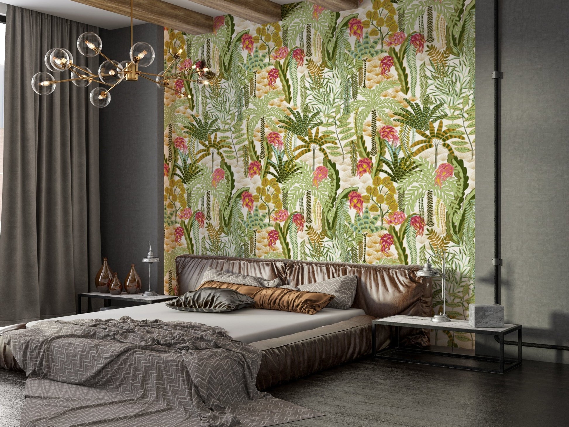 Stylish Vibrant Jungle Canopy wallpaper with vivid green tones., AN127