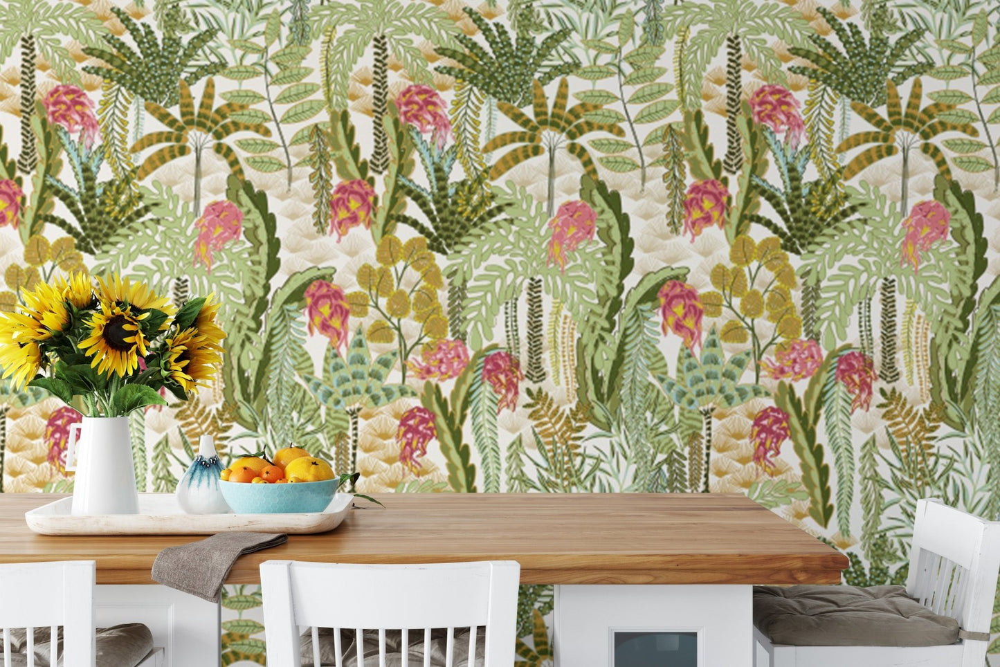 Vibrant Jungle Canopy wallpaper with intricate leaf patterns., AN127